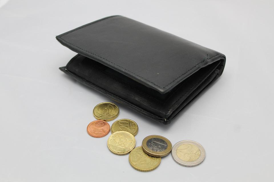 peněženka a mince